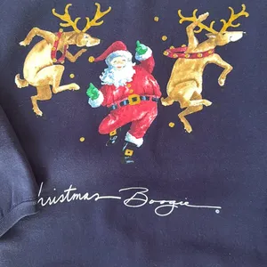 Women’s XL Christmas Crewneck Sweatshirt Navy Blue Santa Reindeer Size X Large thumbnail 2