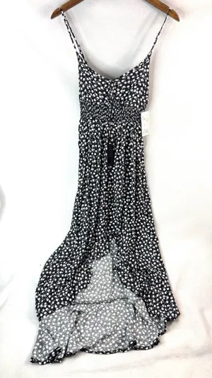 Vine and Valley M Ditsy Ruffle Trim Black Floral Maxi Sun Dress w Smocked Empire thumbnail 1