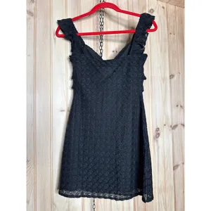 NWT Lulus Melosa Black Textured Ruffled Mini Dress LBD Sheath Party Resort Sz S thumbnail 6