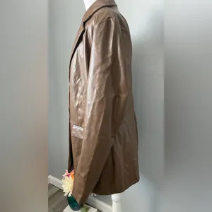 Remi x Revolve Chocolate Brown Vegan Leather Blazer Single Button Oversized Fit thumbnail 3