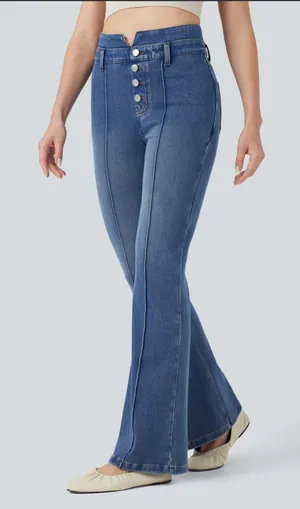Halara Flex™ Mid Rise Tummy Control Casual Flare Jeans with Pockets thumbnail 1