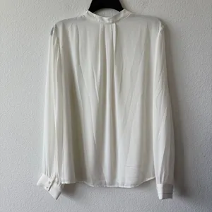 White House Black Market White Pleated Front Long Sleeve Blouse Size 14 thumbnail 5