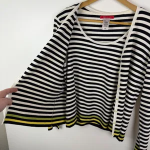 AK Anne Klein Striped Knit Cardigan Sweater Tank Top Set Size L/PL Mod Layering‎ thumbnail 2
