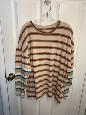 Free People We The Free Nina Stripe Long-Sleeve Tee in Ivory L thumbnail 2