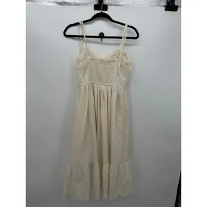 Celebrity Pink Eyelet Midi Dress XS Ivory Cottagecore Coquette Tie Strap thumbnail 4