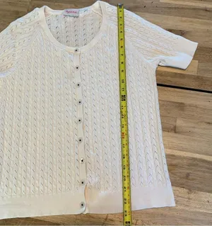Cream Short Sleeve Button Down Sweater M (?) Size M thumbnail 4