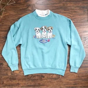 vintage • grandma sweatshirt aqua cotton collared puppies pullover grandmacore thumbnail 1