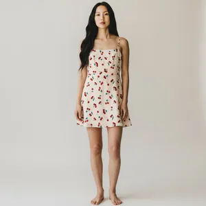 Cherry Print Spaghetti Strap Mini Dress Back Zip Closure Size Medium Red thumbnail 2