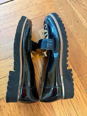 Franco Sarto Coen Black Patent Leather Leopard Print Loafers Workwear Business 8 thumbnail 7
