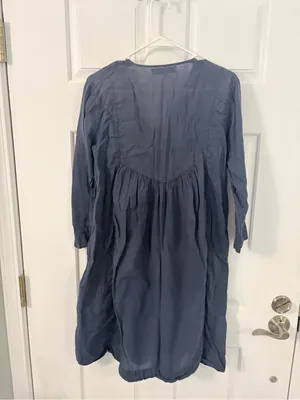 Smocked V-Neck Midi Dress in Slate Blue thumbnail 4