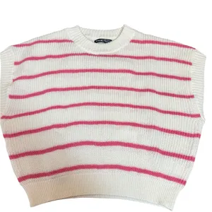 Slouchy Knit Sweater Vest‎ White With Pink Stripe Preppy Girlie Size M New thumbnail 2