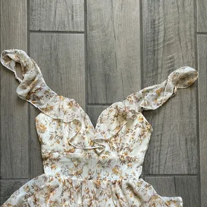 Angel Biba Floral Ruffle Jumpsuit in Cream and Brown thumbnail 2