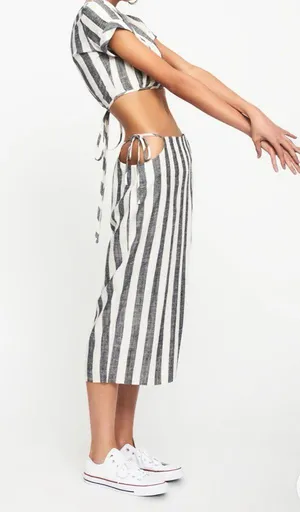 Lioness Fazio Linen Striped Midi Skirt thumbnail 6