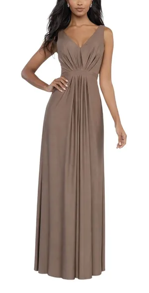 Allure Bridesmaids Mocha Long V-Neck Bridesmaid Gown Formal Dress Size 10 thumbnail 1