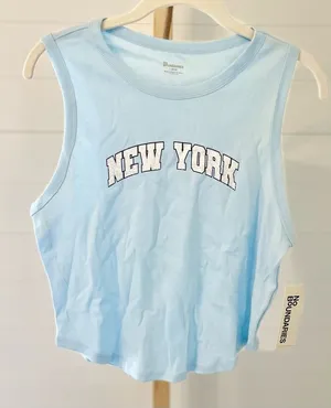 No Boundaries New York‎ Graphic Cropped Tank Top Blue Women's Large thumbnail 1