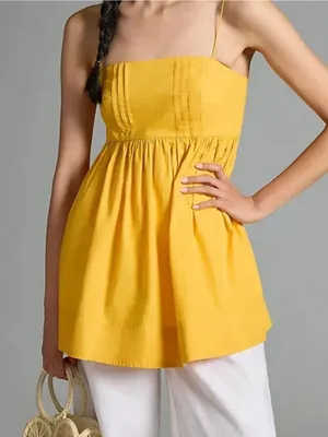 Anthropologie Maeve yellow Babydoll Top Spaghetti strap Size Medium Tunic thumbnail 1