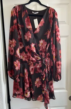 Abercrombie & Fitch Long-Sleeve Plunge Wrap Mini Dress thumbnail 1
