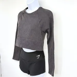 OFFLINE by Aerie Crop Top Women LG Gray Acid Wash Seamless Long Sleeve Big Chill thumbnail 3