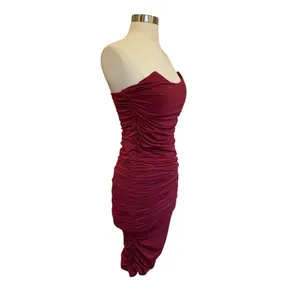 Oh Polly Forever Yours Ruched Bodycon Bandeau Midi Dress in Dark Red Style 2268 thumbnail 6