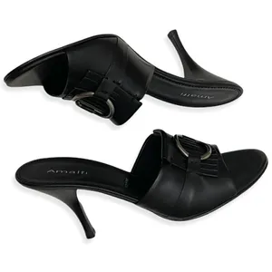 Amalfi Black Italian Leather Fringe kitten-heel mules thumbnail 8