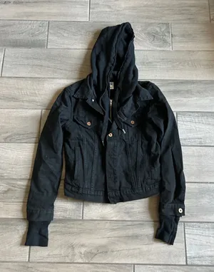 NSF Black Hooded Jean Jacket with Button Details thumbnail 1