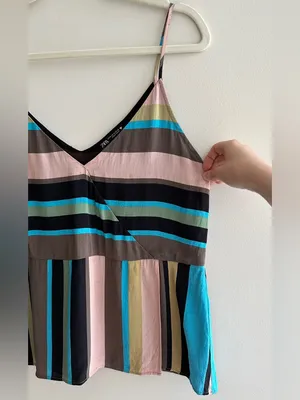 ZARA Women’s Multicolor Striped Asymmetrical Spaghetti Strap Tank Top, Size Med thumbnail 8
