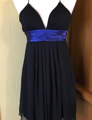 I.N. San Francisco cocktail dress size 3 Ties around neck pleats black blue thumbnail 5
