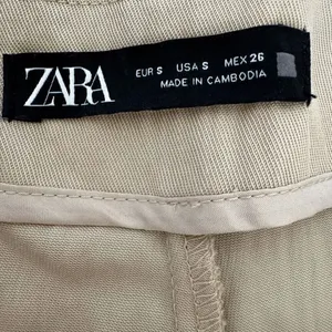 Zara Beige Tan Pleated Viscose Wide Leg Y2K High Waist Trouser Pants SZ S #2434 thumbnail 7