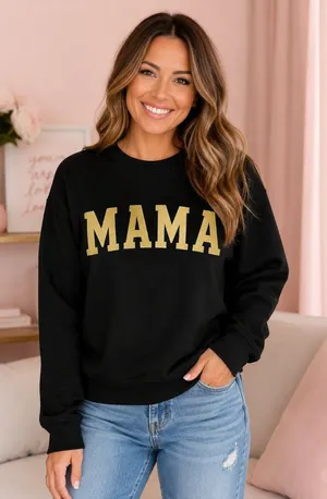 Black MAMA Gold Glitter Crewneck Sweatshirt NWT Large thumbnail 1