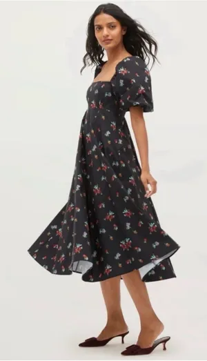 Hill House Matilda Black Ikat Floral Dress Size XS NWT thumbnail 1