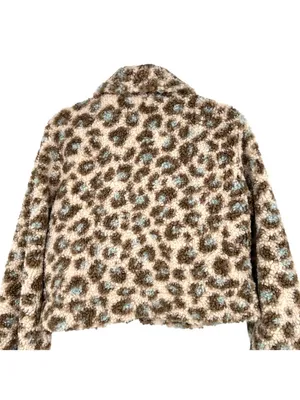 Andree By Unit Faux Fur Leopard Print Teddy Cropped Jacket Size Large NWT thumbnail 5
