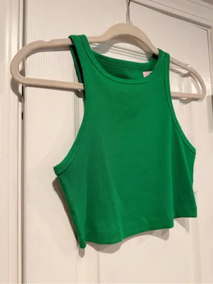 NWT Wild Fable Size S Green Ribbed High Neck Cropped Racerback Stretch Tank Top thumbnail 4