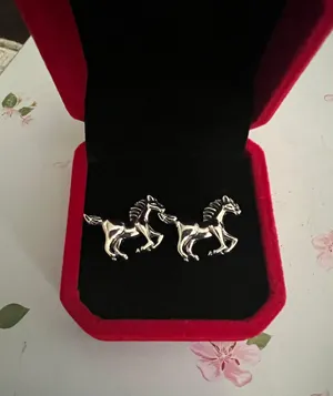 Women’s Stainless Steel Silver Stud Horse Earrings thumbnail 1