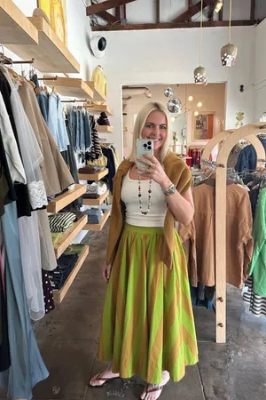 NEW Free People Lime Green & Mustard Striped Maxi Skirt XSmall thumbnail 5