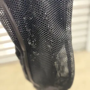 Bamboo Spotlight Black Mesh Over The Knee Boots Gold Block Heel Peep Toe Size 9 thumbnail 4