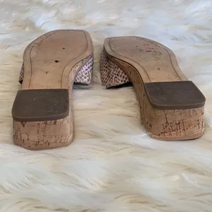 SAM EDELMAN Beige Snakeskin Valery Square Toe Wedge Slip On Slides Sandals 8 M thumbnail 5