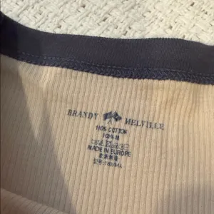 Brandy Melville Navy and Beige Long Sleeve Top thumbnail 2