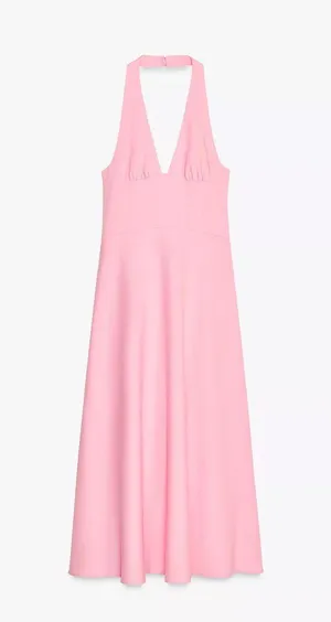 Zara Pink Backless Halter Dress wedding maxi long evening party coctail thumbnail 16