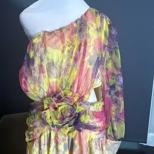 Women’s Floral One Shoulder Lightweight Summer Dress Leg Slit Cut Outs Size L thumbnail 2