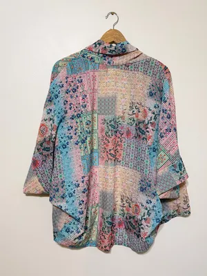 World Market Floral Boho Patchwork Open Front Kimono Cardigan one size pink blue thumbnail 7