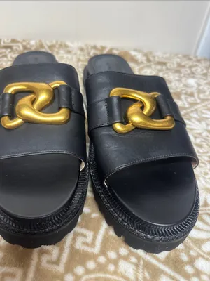 AEROSOLES Lima Black Leather Slide Mules with Gold Chain Accent thumbnail 6