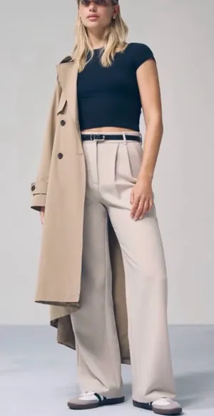 Abercrombie curve love sloane tailored pant beige 33P 16 SHORT wide leg trouser thumbnail 1