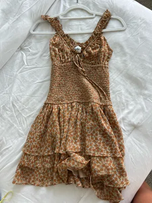 Smocked Mini Dress in Rust Floral Print thumbnail 1