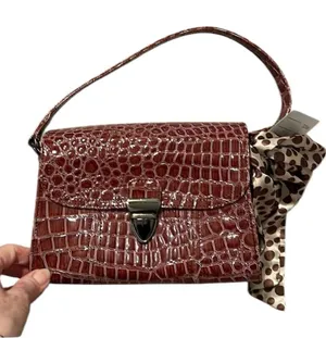 NWT Comely brown faux alligator handbag polka dot scarf that matches the lining thumbnail 1