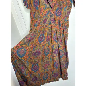 VTG 80s R.J. Stevens Carol Escritor Paisley Midi Dress Shawl Collar Pockets Sz 6 thumbnail 2