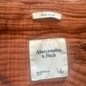 Abercrombie & Fitch Oversized Crinkled Gauzy Shirt Rust Orange Button down Large thumbnail 2