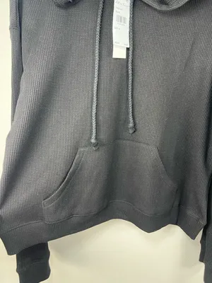 All In Favor Waffle Knit Hoodie Shirt Black Kangaroo Pocket Thermal Basic NEW M thumbnail 6