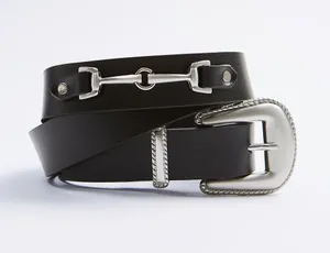 ZARA Black Silver Leather Contrast Belt Accessory thumbnail 1