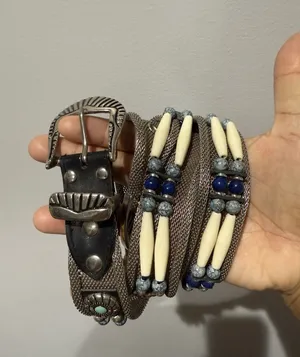 Vintage Chainmail Belt Woven Metal‎ Beaded Turquoise Blue Sz 32 37" Western thumbnail 1
