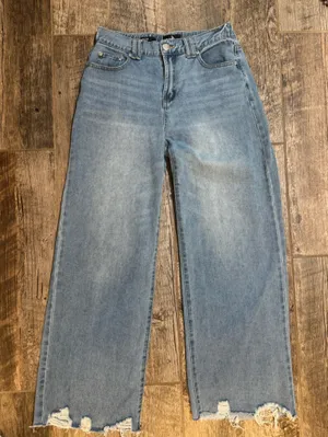 ZOE + PHOEBE High Rise Wide-Leg Jeans 5 Fits Like 26/2 Light Distressed Wash EUC thumbnail 2